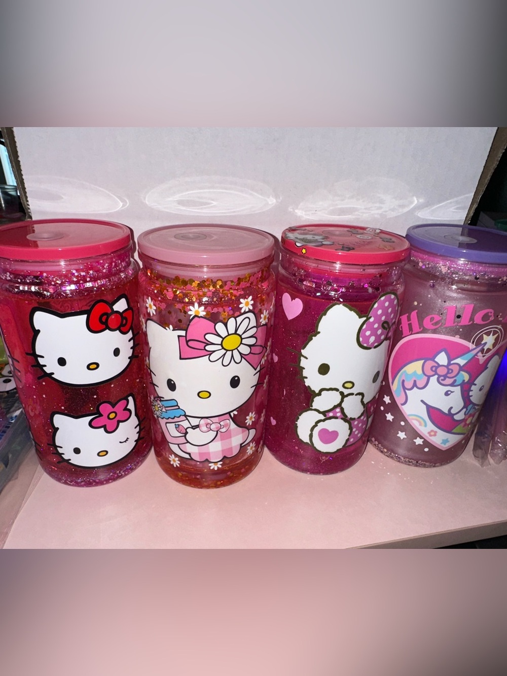 Hello Kitty Pink Glitter Favor Cups (Snowglobe Tumbler) $8